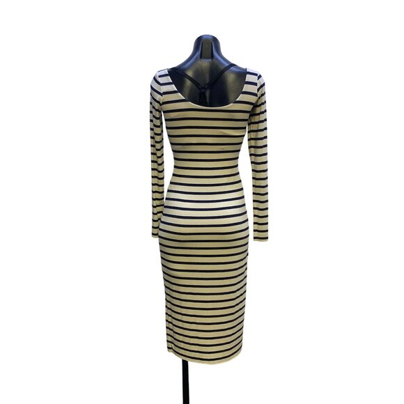 Nadia Tarr Navy & Cream Striped Long Sleeve Midi Dress Size Medium - Picture 2 of 6